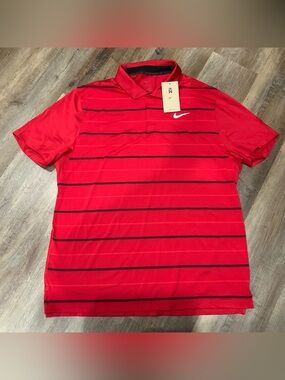 New Nike Tiger Woods TW Dri-Fit Striped Golf Polo Shirt Red DR5318-687 Mens Sz L